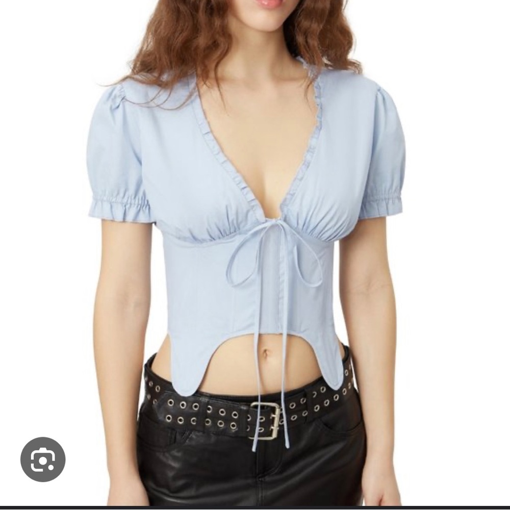 Danielle guizio corset top puff sleeve light blue